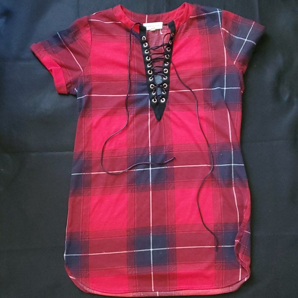 Holiday, Red, Plaid Tunic Tee